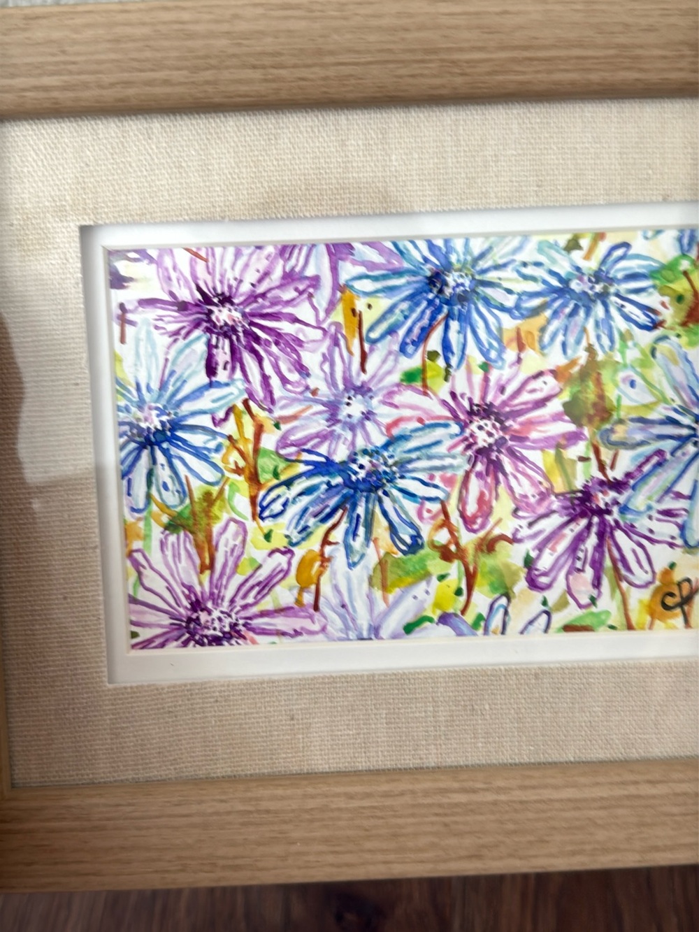 Original Framed Floral Mixed-Media Art, Wildflowers/Trails/Camp/Daisy/Roadtrip